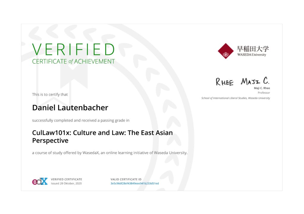 Certificate East Asian Culture and Law